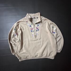 Vintage 1/2 Zip Sweater Mens XL Beige Pullover Grandpacore Boxy Fit 1990s